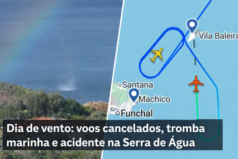Dia de vento: voos cancelados, tromba marinha e acidente na Serra de Água